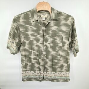 Bamboo Cay Shirt Mens XL Green Rayon Embroidered Palm Tree Tropical Resort Aloha